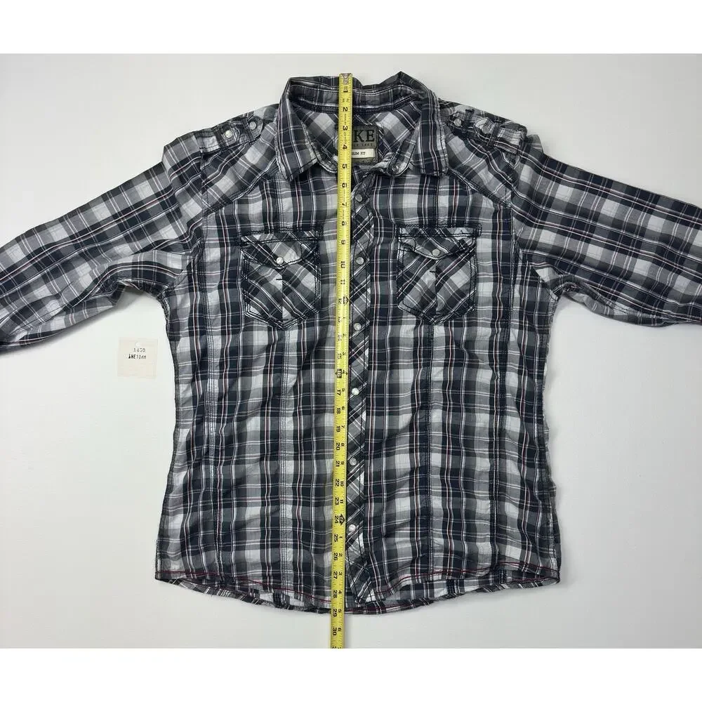 Used BKE Men's Slim Fit Western Pearl Snap Shirt Plaid Large Cotton